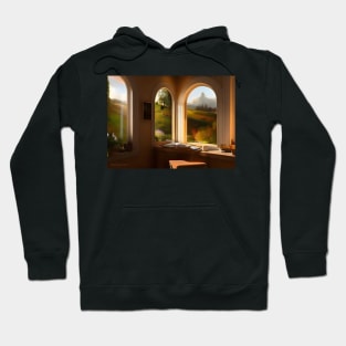 Breathtaking View of the Mountains from a Cozy Study Hoodie